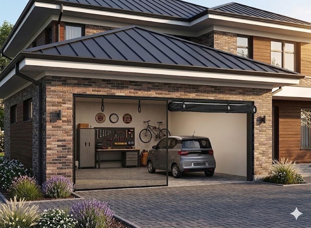 Magnetic Garage Screen Door 2 car- 16x7 FT | Fiberglass Mesh, Magnetic Closure, Tool-Free Setup | Ideal for Garage, Patio, Home Gym, Pet Areas & More