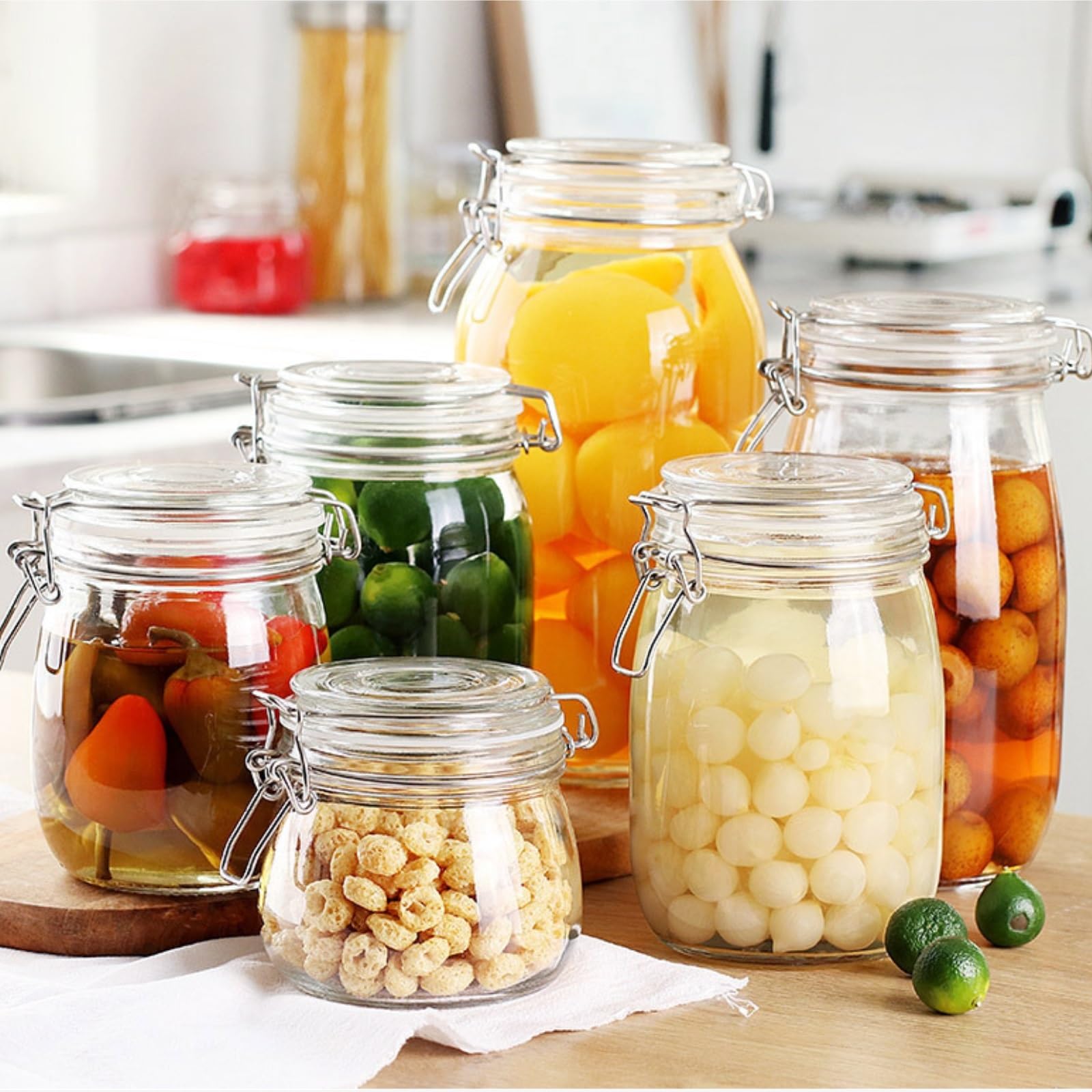 Cocina Almacenaje Juego De 2 Tarros Cristal Boca Ancha con Tapas Abatibles, Recipiente Hermético For Conservar Recipientes Herméticos(750ml)