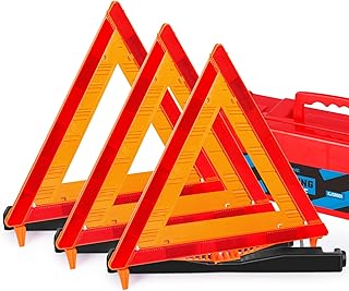NOONE 3 Pack Safety Triangles DOT Approved, Foldable Warning Reflective Triangles, US FMVSS 571 125 with Carrying Case, Heavy Base Emergency Roadside Triangles