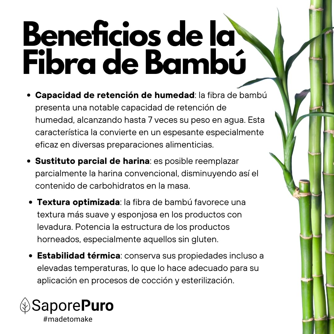 SaporePuro Fibra de Bambú de calidad alimentaria - 800 gr - harina baja en carbohidratos