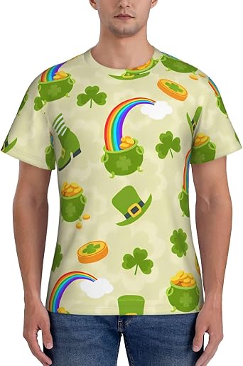 Lucky Four-Leaf Clover for Mens t-Shirts,Athletic Running Gym Workout Short Sleeve
