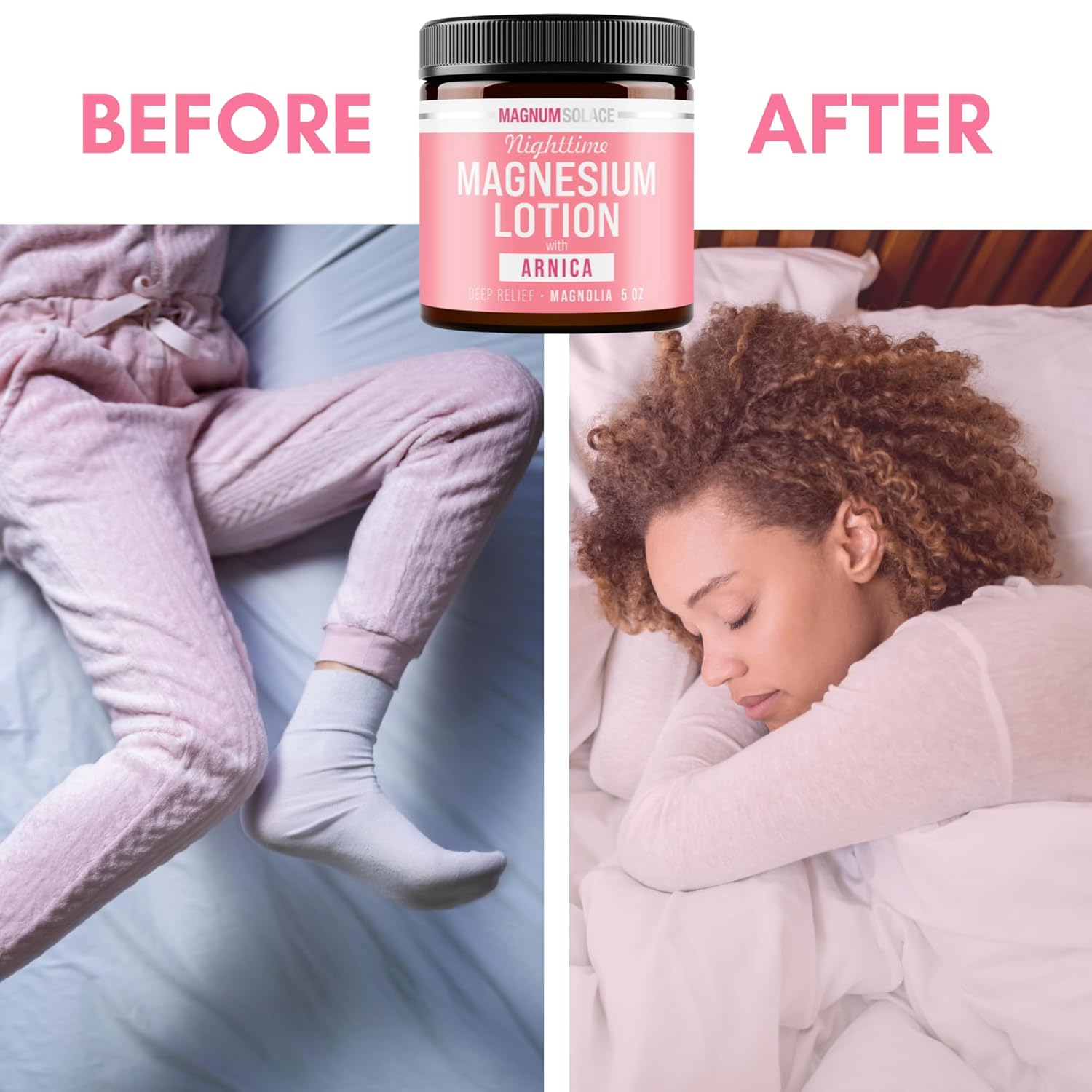 Magnum Solace Nighttime Magnesium Lotion with Arnica – Soothing Relief & Relaxation, Highly Concentrated Magnesium for Muscles & Joints – Apply to Legs or Feet Before Bed – Skin-Friendly