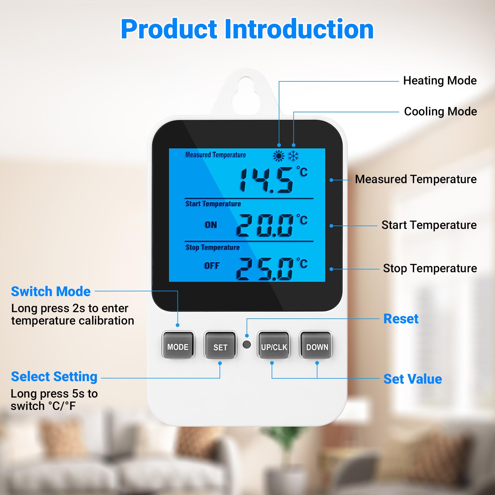Digital Thermostat Steckdose mit Fühler Temperaturregler 230V Steckdosenthermostat Heizung Kühlung Zeitschaltuhr Temperaturschalter für Gewächshaus Terrarium Aquarium