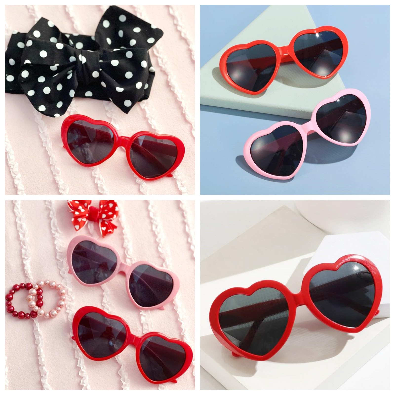 ?New Red Womens Heart Shaped Sunglasses Vintage Retro Glasses Bright Red Clear Heart Sunglasses – Hotbox Vintage main image 3