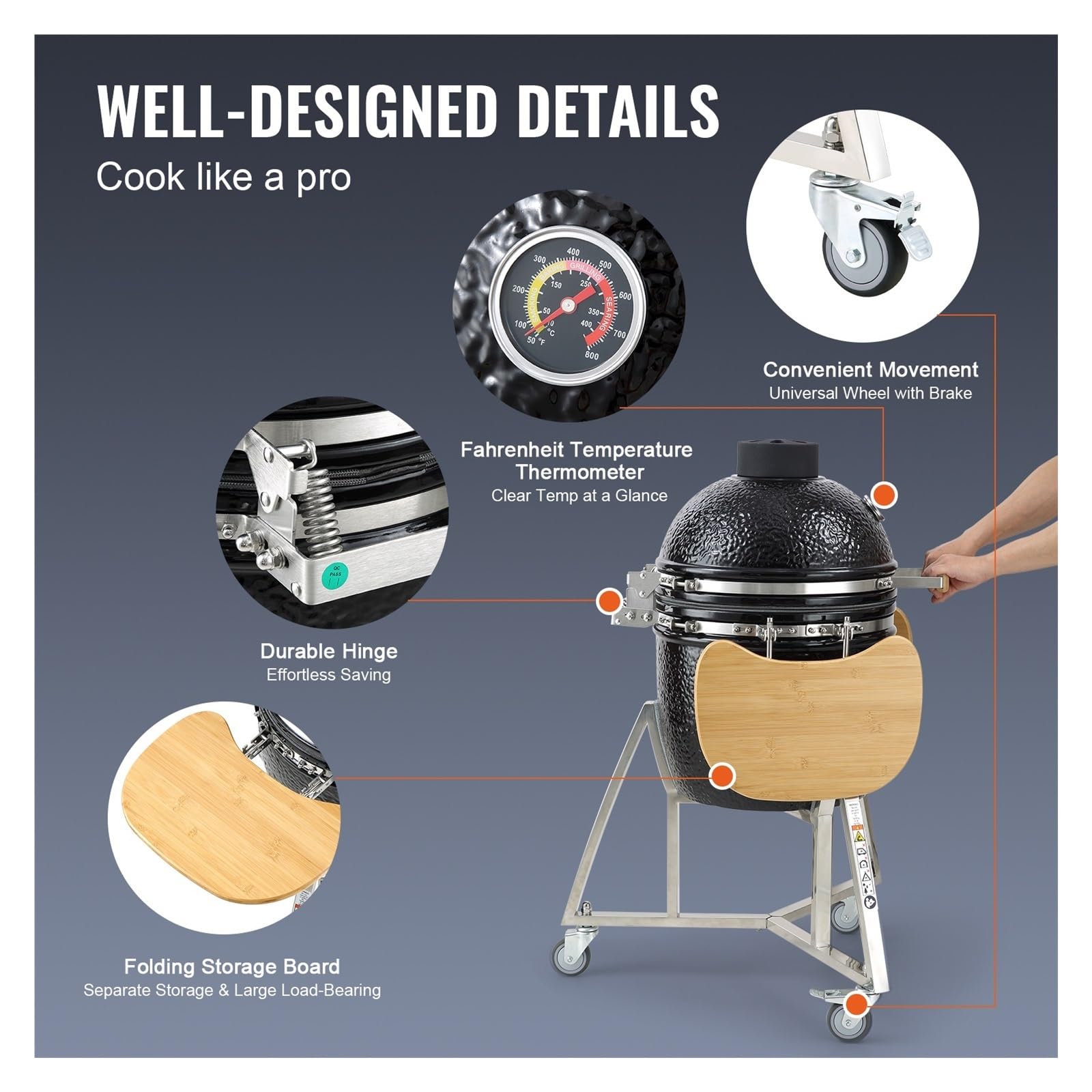 18/24 cali przenośny grill węglowy grille gazowe na propan z pokrywą i wózkiem glina i grill ze stali nierdzewnej na piknik kempingowy(24inch)