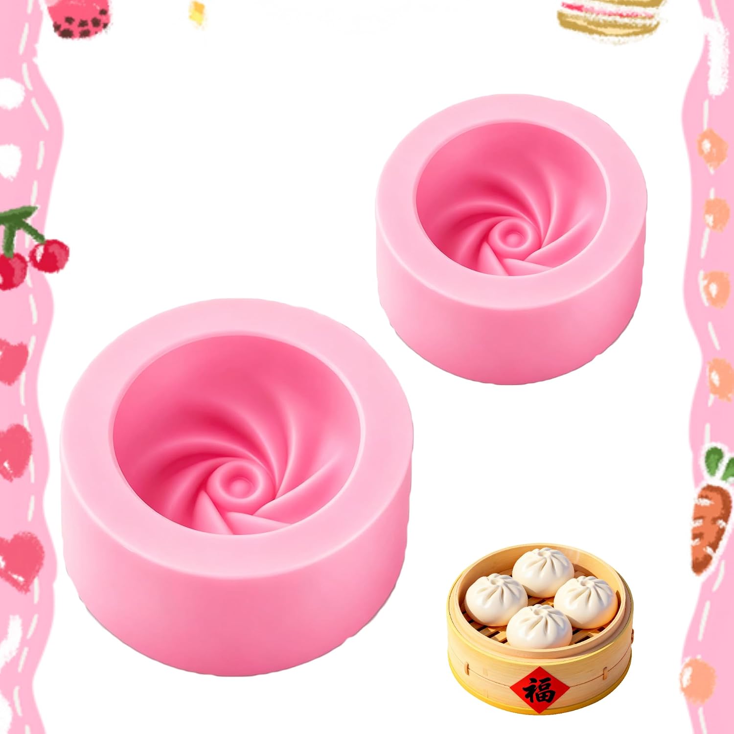 2Pcs Dumpling Silicone Mold,Manual Silicone Baozi Press Mold, Handmade Steamed Bun Maker Tool (S+L)