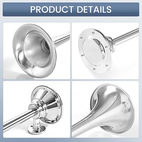 Miniatura 2 de HIGHSOAR - Bocina de aire para camión de 12 V, 150 DB, impermeable, cromada, kit universal para coche, tren, barco, 25.1 pulgadas