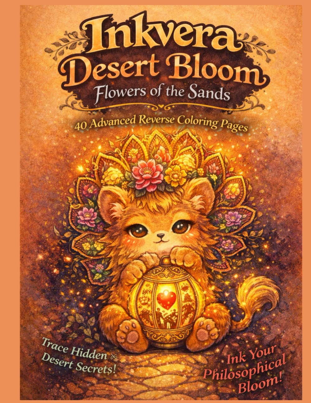 Inkvera: Desert Bloom: 40 Advanced Reverse Coloring Pages Ink Tracing Book Adults Flowers of the Sands Philosophical Desert Designs Cactus Animal Guardians Mindful Tracing Thick Black Outlines