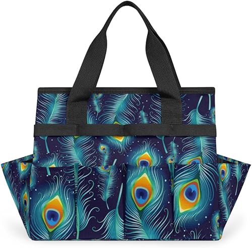 Bolsa de herramientas de jardín de plumas de pavo real para mujeres y hombres, bolsas de almacenamiento de herramientas de jardinería con 10