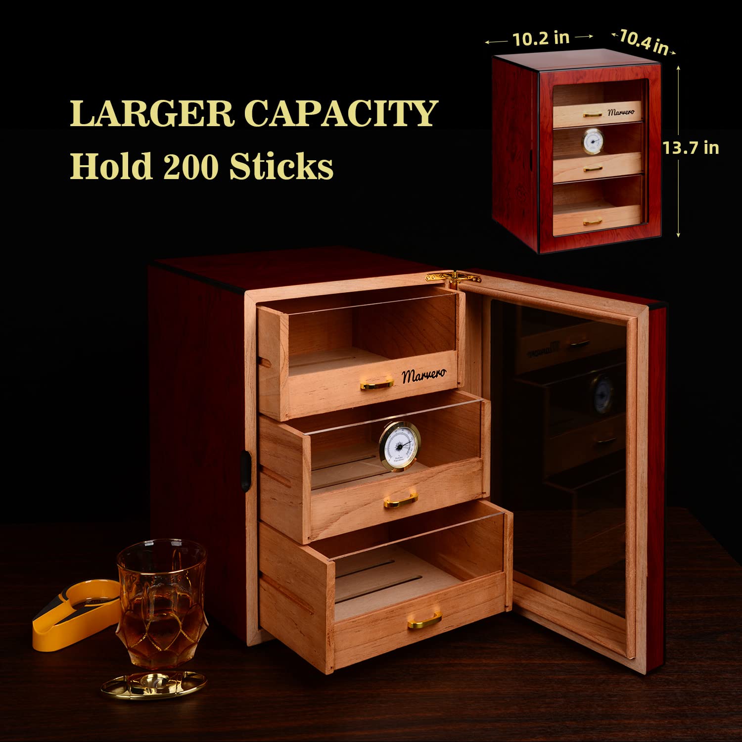 Buy Marvero Handmade Humidors, Elegant Gift for Men, Glass Door Design