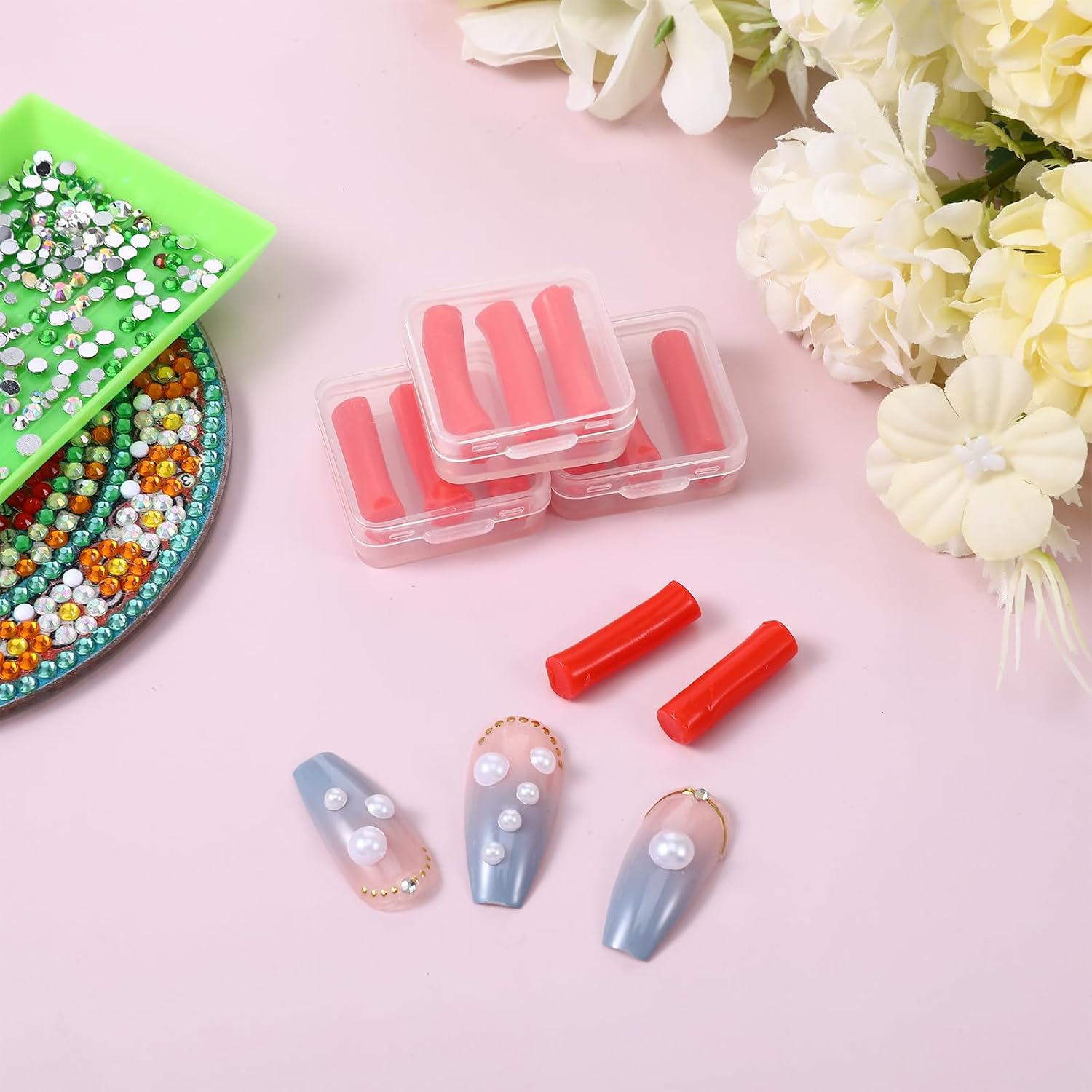6Boxes/18PCS Rhinestone Picker Tool Wax Refills, Diamond Art Drill Pen Refills Painting Pen Replacement Wax Refill Easy to Use with Storage Box(Red)