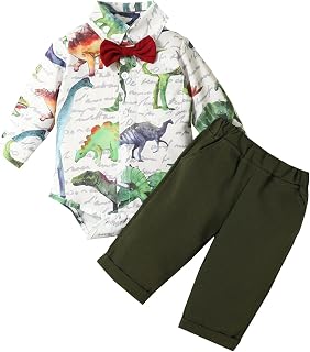 Roupas Meninas Tamanho 5 Meninos Manga Longa Laço Romper Bodysuits Estampas de Dinossauros Desenhos Animados