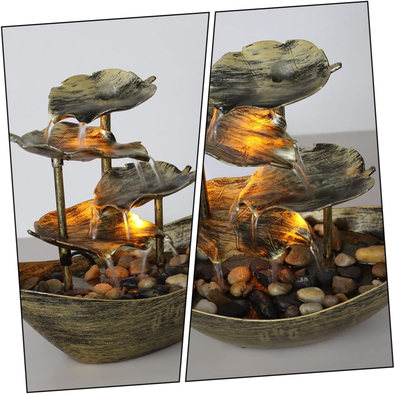 LED Waterfall Tabletop Fountain with Lotus Leaf Design Creative Home Decoration Night Light for Living Office Bedroom Unique Running Water Ornament for Relaxing Atmosphere