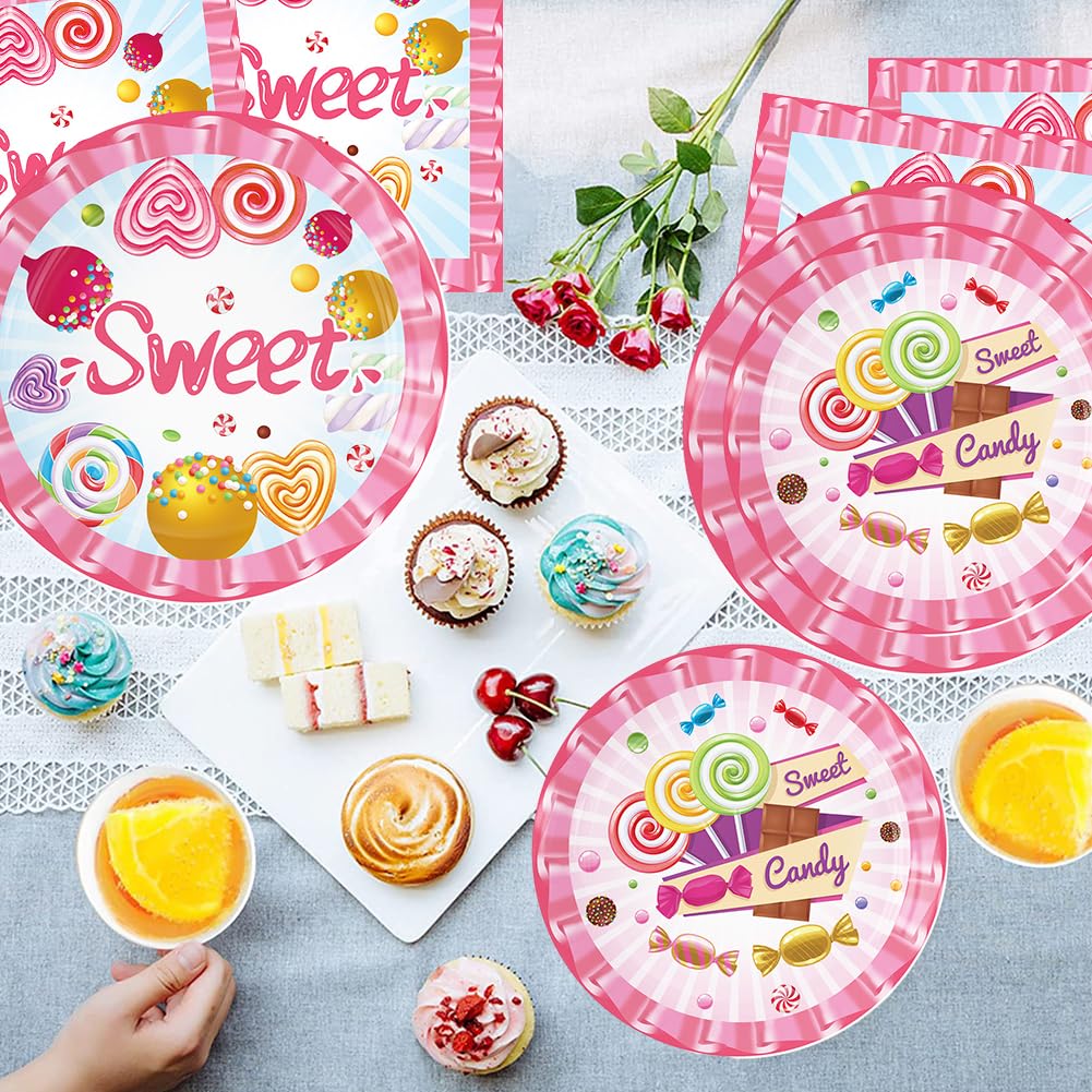 Set di Stoviglie per Feste 51 Pezzi Set di Posate per Piatti Caramelle Party Piatti Tovaglioli Tovaglia Decorazione per Feste di Compleanno per Bambini Compleanno Caramelle Decorazione a Tema