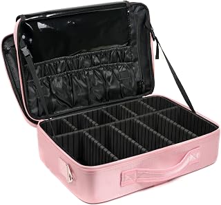 INOVERA (LABEL) Nylon Professional Cosmetic Makeup Storage Organizer Bag with Adjustable Compartment (Rose Gold, Large (40... Price In India
