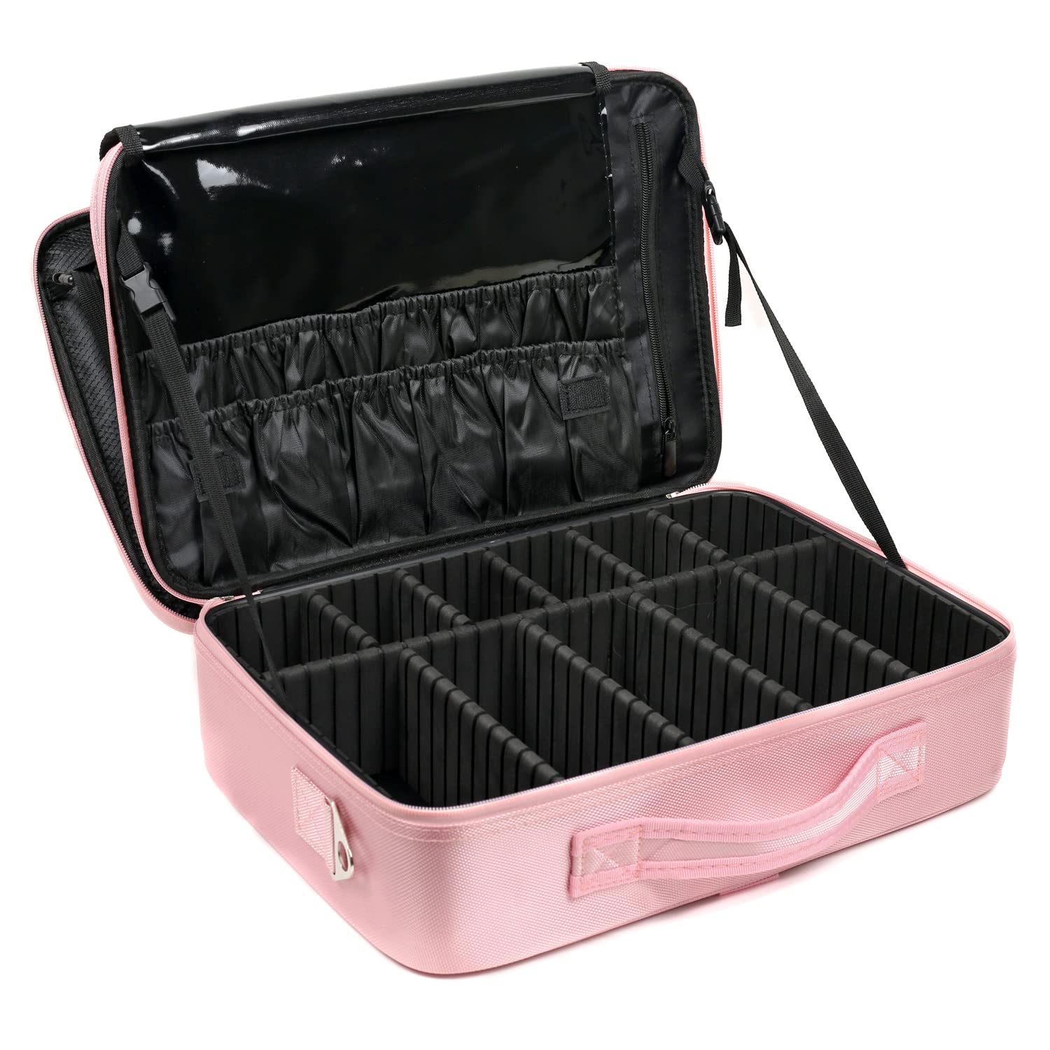 INOVERA (LABEL) Nylon Professional Cosmetic Makeup Storage Organizer Bag with Adjustable Compartment (Rose Gold, Large (40...
