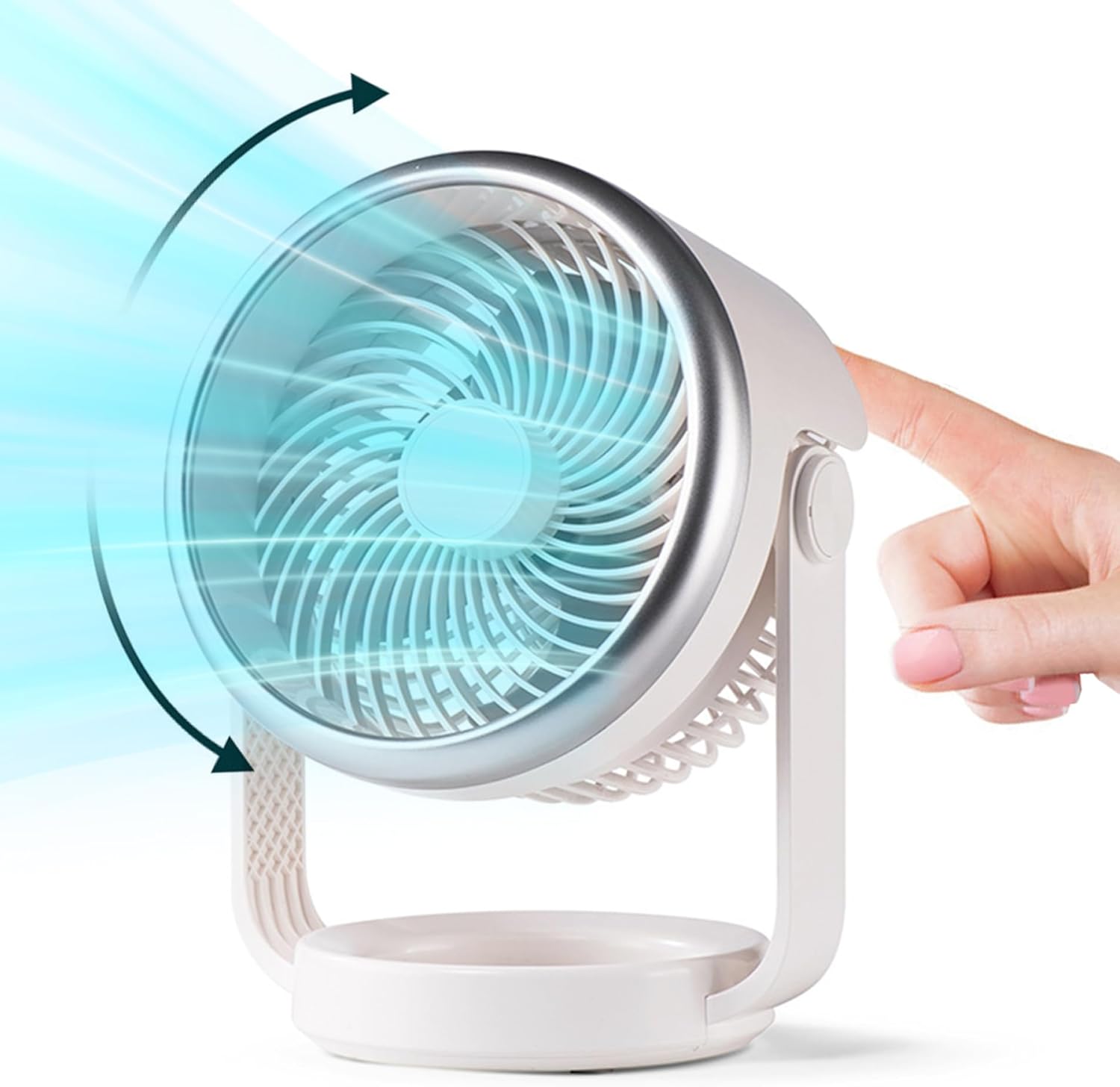 Desk Fan 4 Speeds Strong Airflow Battery Operated Fan 90° Rotation Adjustable Small Fan Low Noise White Fan Rechargable Fans for Bedroom Home Office Outdoor Small Fan Battery Operated Fan W