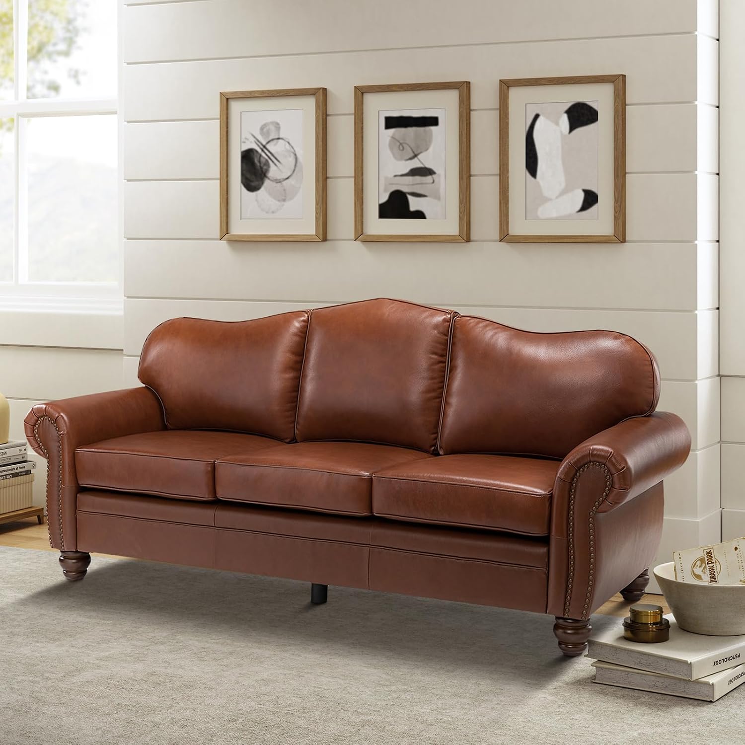 Classic 3-Seater Leather Sofa Stylish Comfortable Durable - Perfect for Living Room or Office