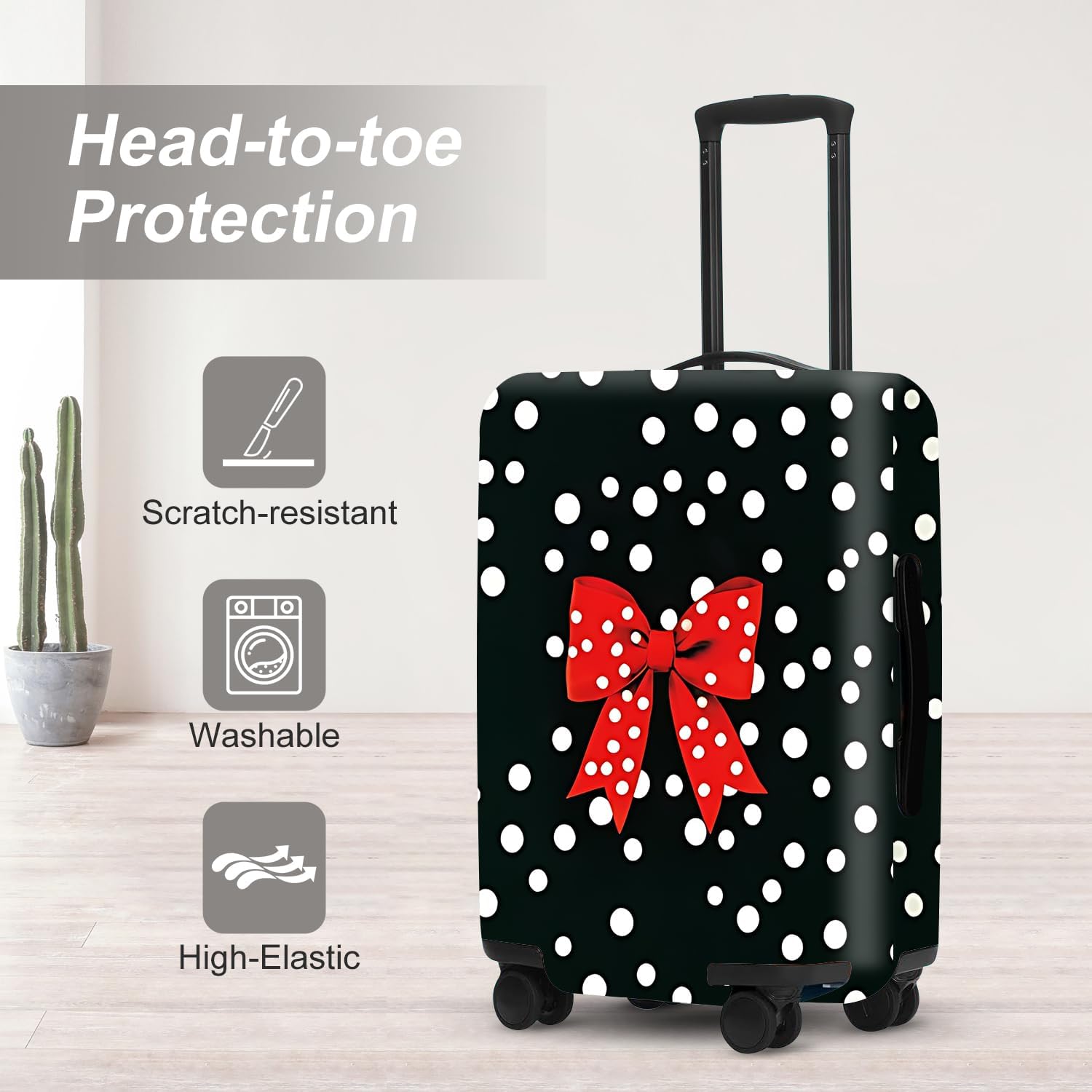 Polka Dot Bow Luggage Cover, Washable Suitcase Protector Red Ribbon Retro Design Anti-scratch for 32",34" Bag