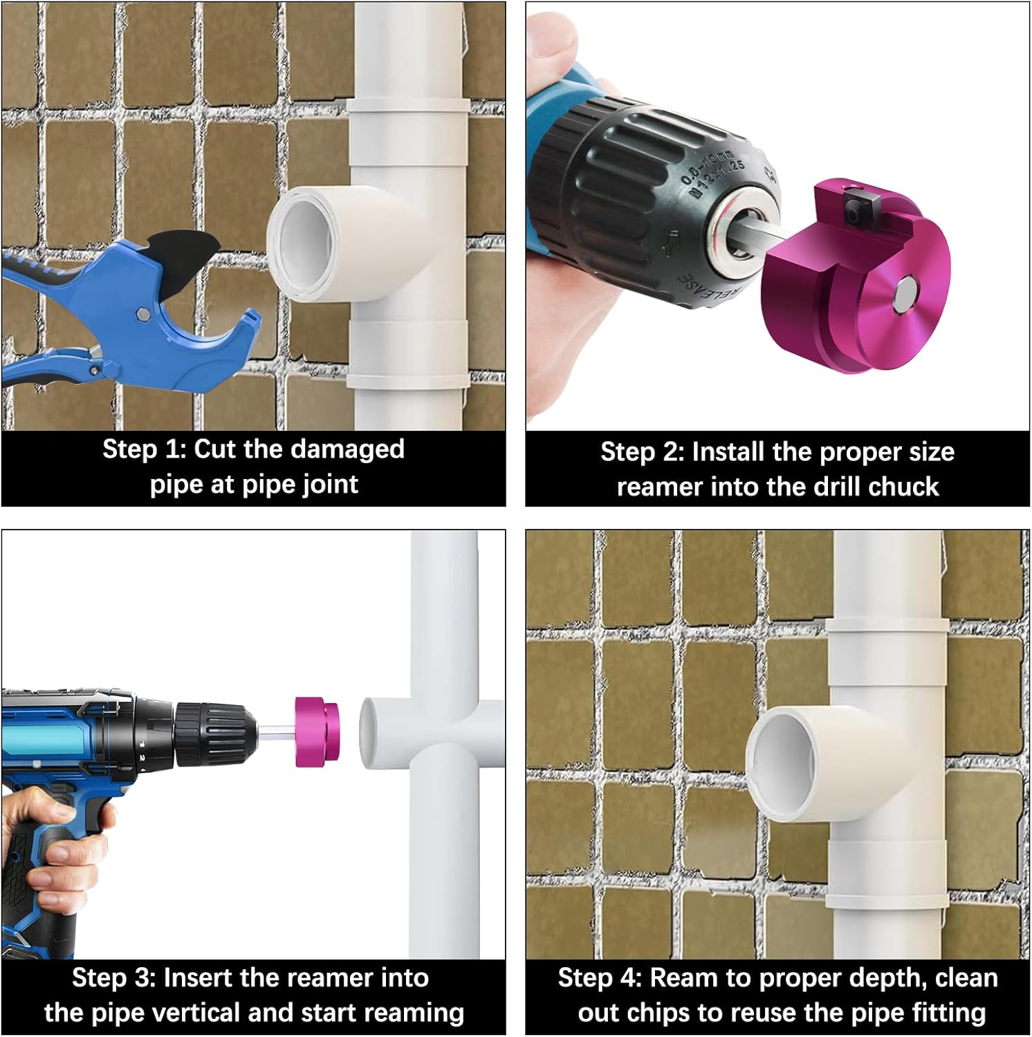 9 Pcs PVC Pipe Reamer Kit,PVC Fitting Saver Plastic Pipe Reamer Tool Kit,Hub Socket Saver Set for Plumbing,Includes 1/2" 3/4" 1" 1-1/2" 1-1/4" 2" 2-1/2" 3" 4" Reamers for Sch.40 CPVC ABS Fittings