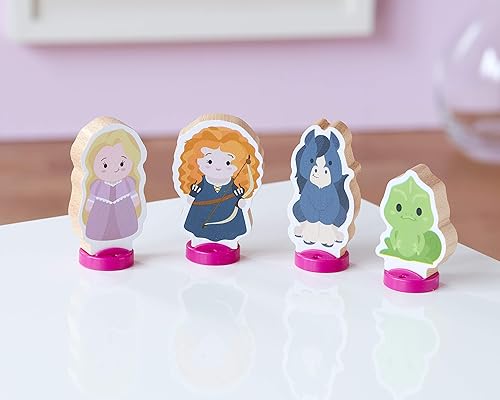 Miniatura 10 de Disney Princess Juego de 4 figuras de princesa de madera, hermoso juguete de madera preescolar, juego imaginativo, certificado FSC sostenible,