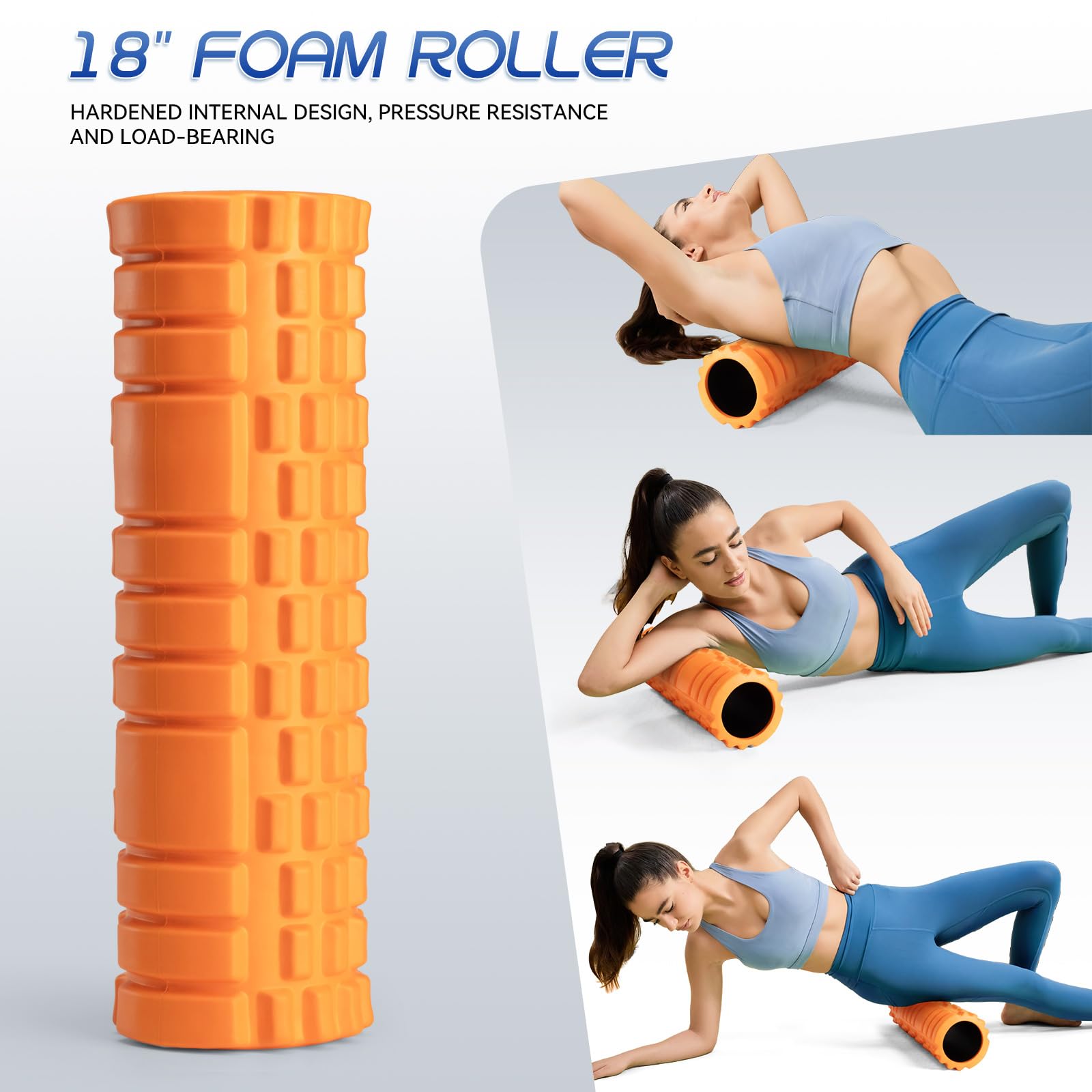 Krightlink Schaumstoffrolle für Tiefengewebe-Muskelmassage, hohe Dichte, 45,7 cm | Trigger Point Fitness Übung Massagerolle Selbst-Myofasziale Rückenrolle Freisetzung für den ganzen Körper (Orange)