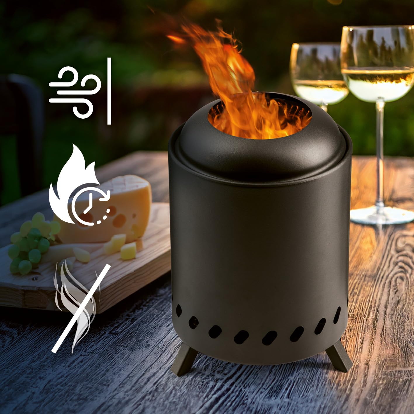 LANDMANN Braciere senza fumo, per esterni, per giardino, terrazza e campeggio, piccolo e rotondo con diametro di 18 cm, combustione del legno a basso contenuto di fumo, efficiente rigestione dell'aria