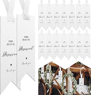 16 Pcs Reserved Seat Tags with Pre-Cut Ribbon – Wedding Chair Signs – Hanging with Ribbon Reserved Signs for Wedding, Events, Ceremony, Reception, Church Pew