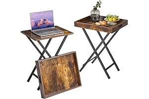 IBUYKE Foldable Wooden TV Tray Set of 2 with Removable Food Serving Tray