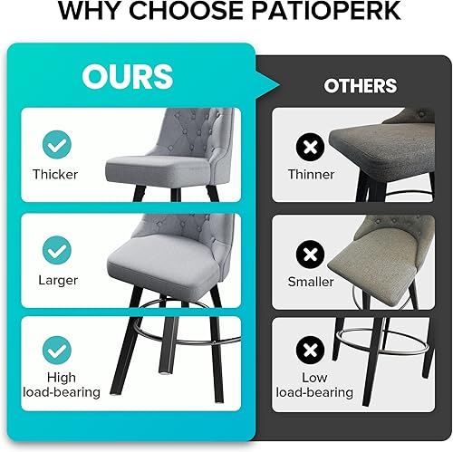 Miniatura 3 de Taburetes de bar giratorios modernos con respaldo, juego de 2 asientos de 26 pulgadas de alto, sillas de altura de mostrador de rotación 360,