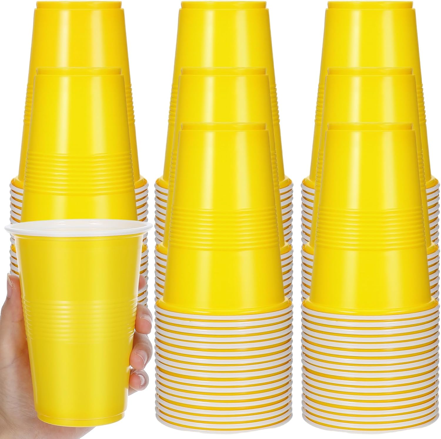 100 Pieces 16 oz Plastic Cups Disposable Drinking Cups Bulk for Beverage Coffee Picnics Christmas Day Birthday Party Wedding Halloween Thanksgiving(Yellow)
