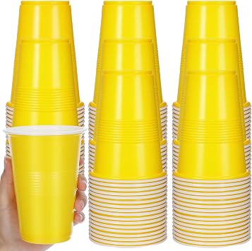 100 Pieces 16 oz Plastic Cups Disposable Drinking Cups Bulk for Beverage Coffee Picnics Christmas Day Birthday Party Wedding Halloween ThanksgivingYellow
