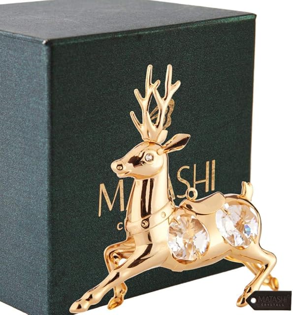 Matashi 24K Gold Plated Crystal Studded Reindeer Ornament