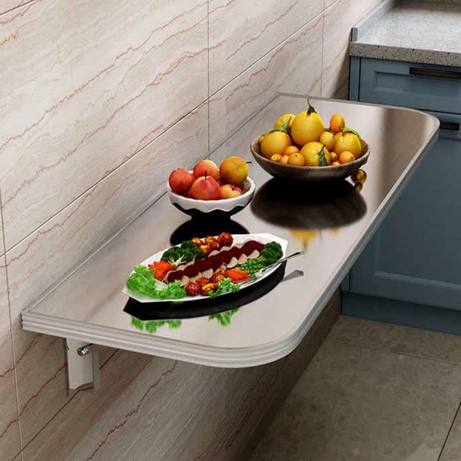Tavolo pieghevole a parete, ripiano pieghevole per lavanderia, scrivania sospesa in acciaio inossidabile con staffe, postazione di lavoro pieghevole da montare a parete per ufficio(100*30cm)