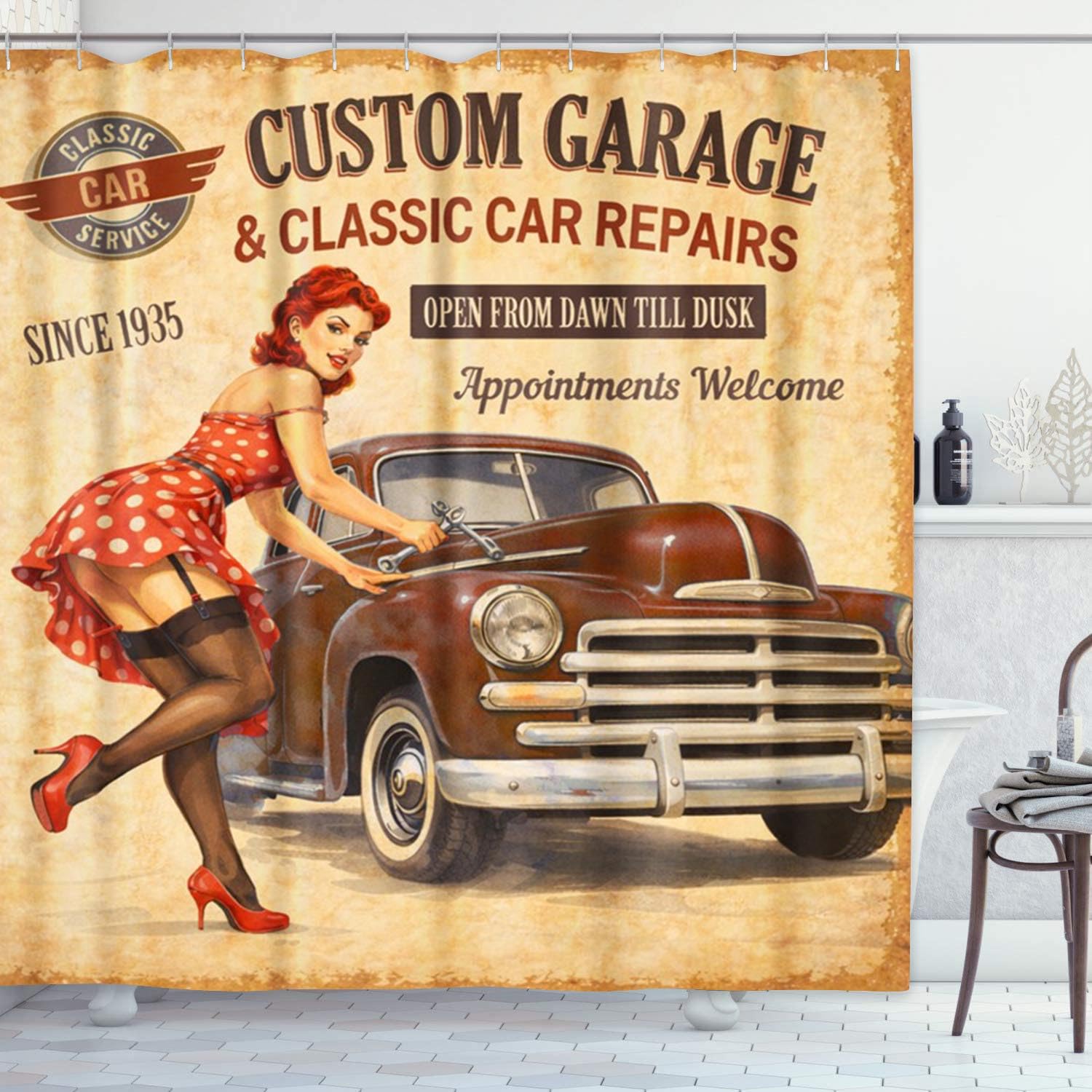 Rockwell by Parra DOUCHEWELLシャワーカーテン 未使用 Amazon.com: Emvency Decorative Shower Curtain Car Vintage Garage