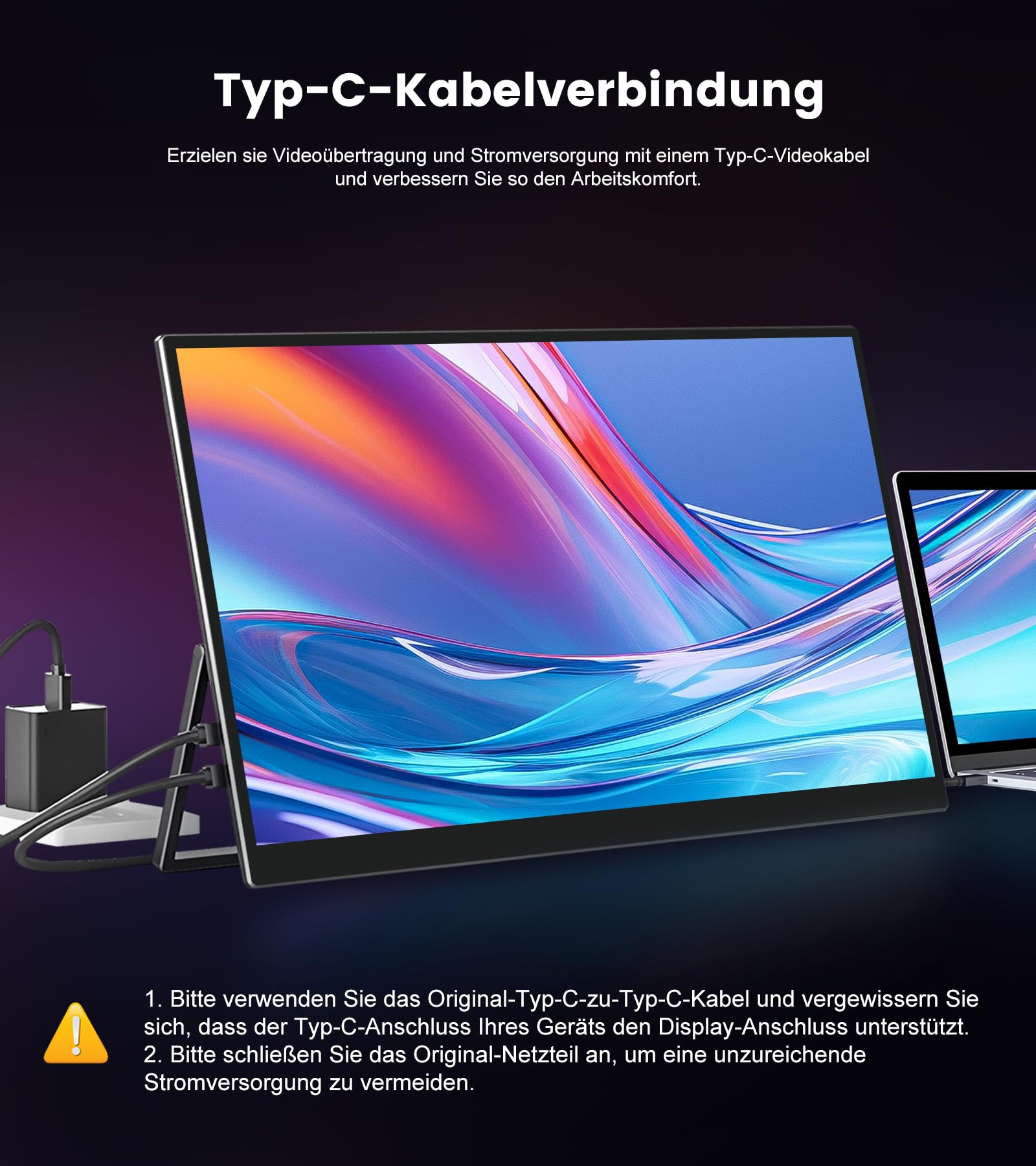 Monitor portatile 18,5 pollici FHD 1920x1080 con supporto integrato, USB C Mini HDMI per computer portatile/Smartphone/Xbox, compatibile con VESA (185B) - 5