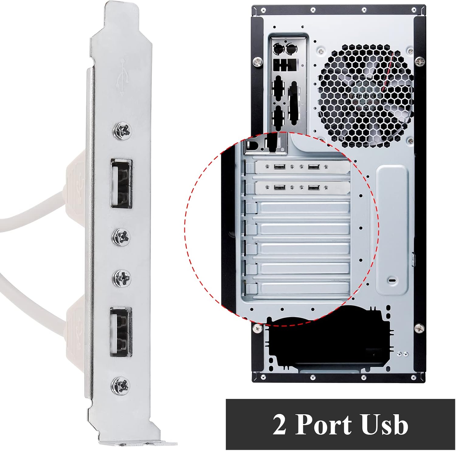 2 Ports USB 2.0 Female Panel Expansion Bracket to 9Pin Header Connector Cable Adapter with PCI Slot Plate Bracket image 5