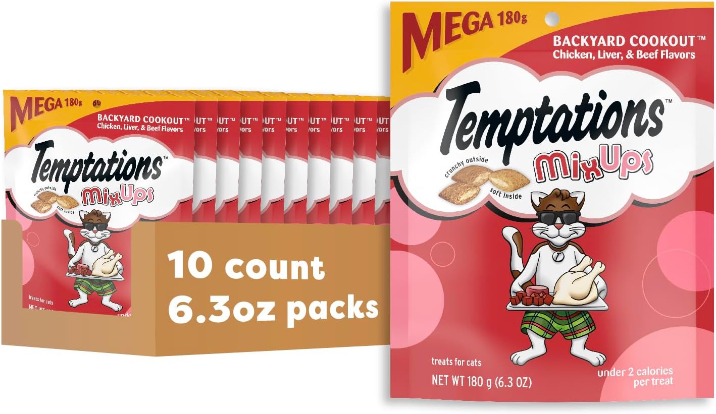 Temptations Cat Treats MixUps Backyard Cookout Flavor Crunchy, Soft Cat Treats, 6.3 oz. Pouch (Pack of 10)
