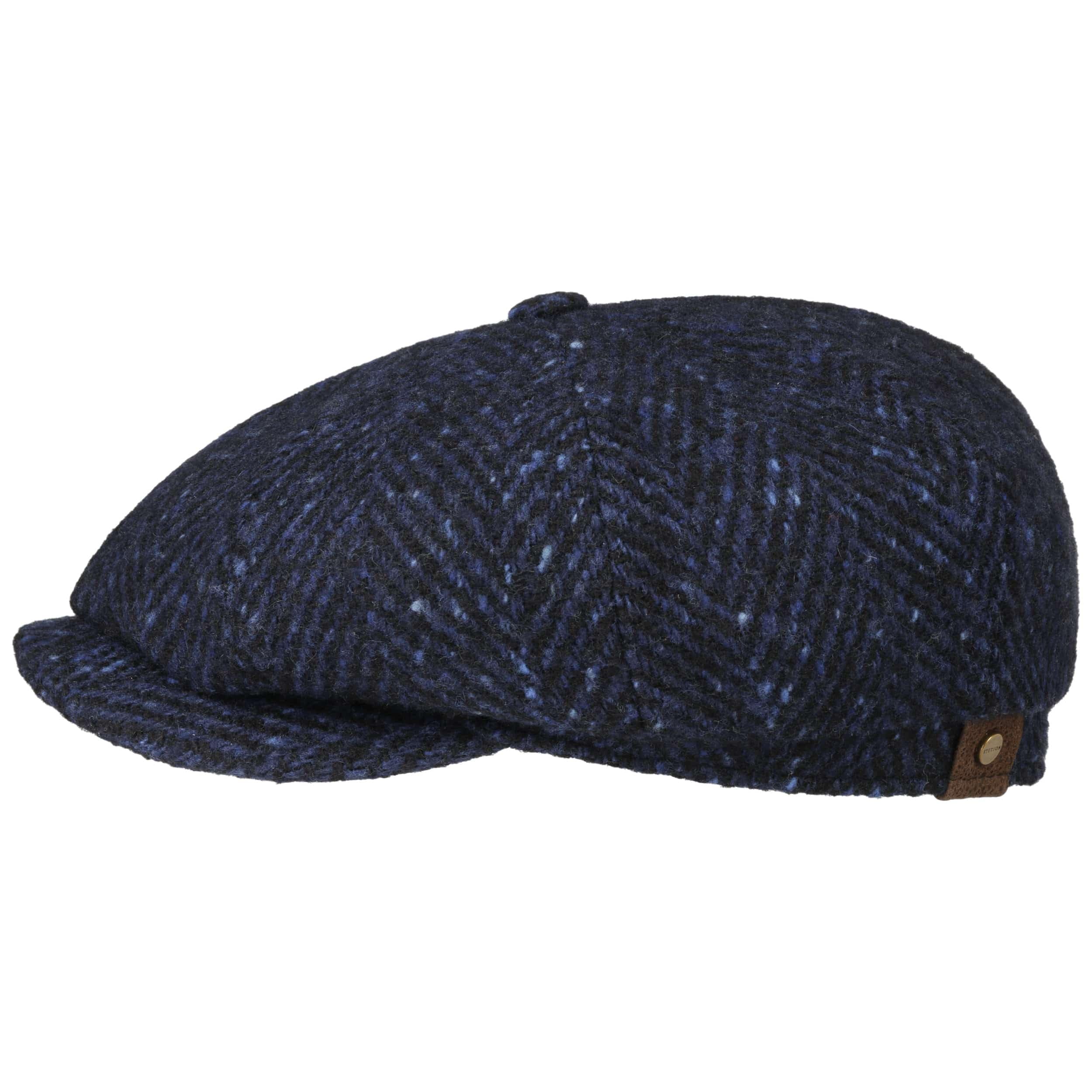 Stetson Hatteras Flat Cap Wool Herringbone Multicolored Dots Men Autumn Winter Black-Blue