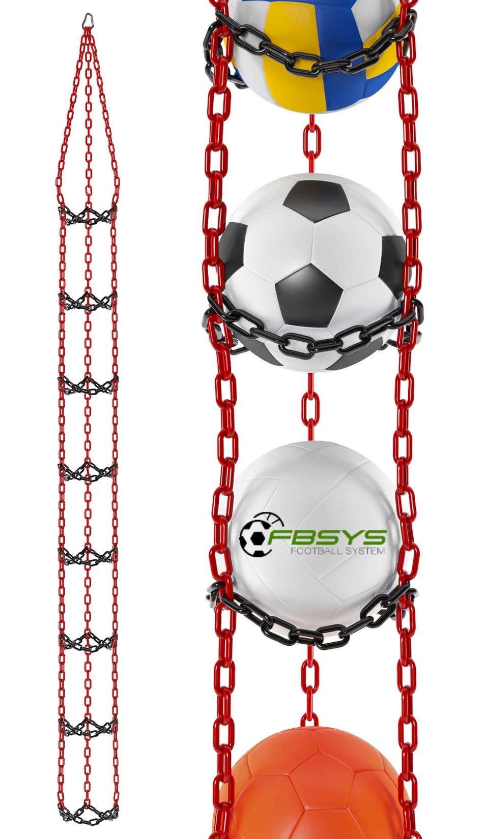 Ballhalter - 8 Bälle Aufhänger (Basketball, Fußball, Volleyball) - Organizer - Ballnetz - Rot-Schwarz