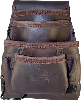 Graintex OS2220 10 Pocket Oil Tanned Leather Nail & Tool Pouch Dark Brown Color for Constructor/Electrician/Plumber