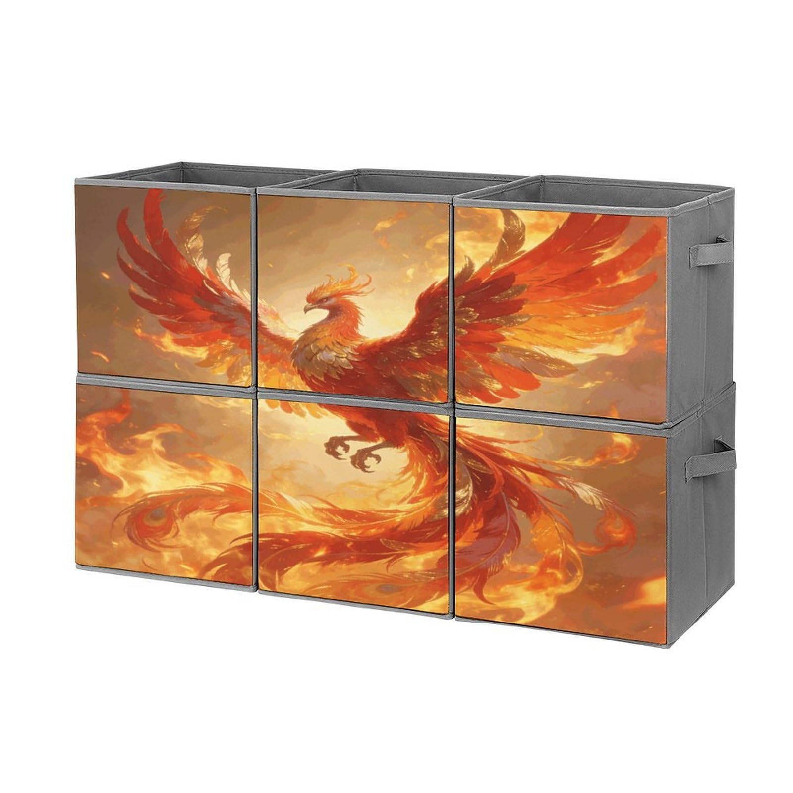 Fodpand Style Phoenix Cube Bins With Double Handles,Set Of 6 Cube Organizer, Stackable And Foldable Storage Bins For Organization, Closet, Shelves, Offices