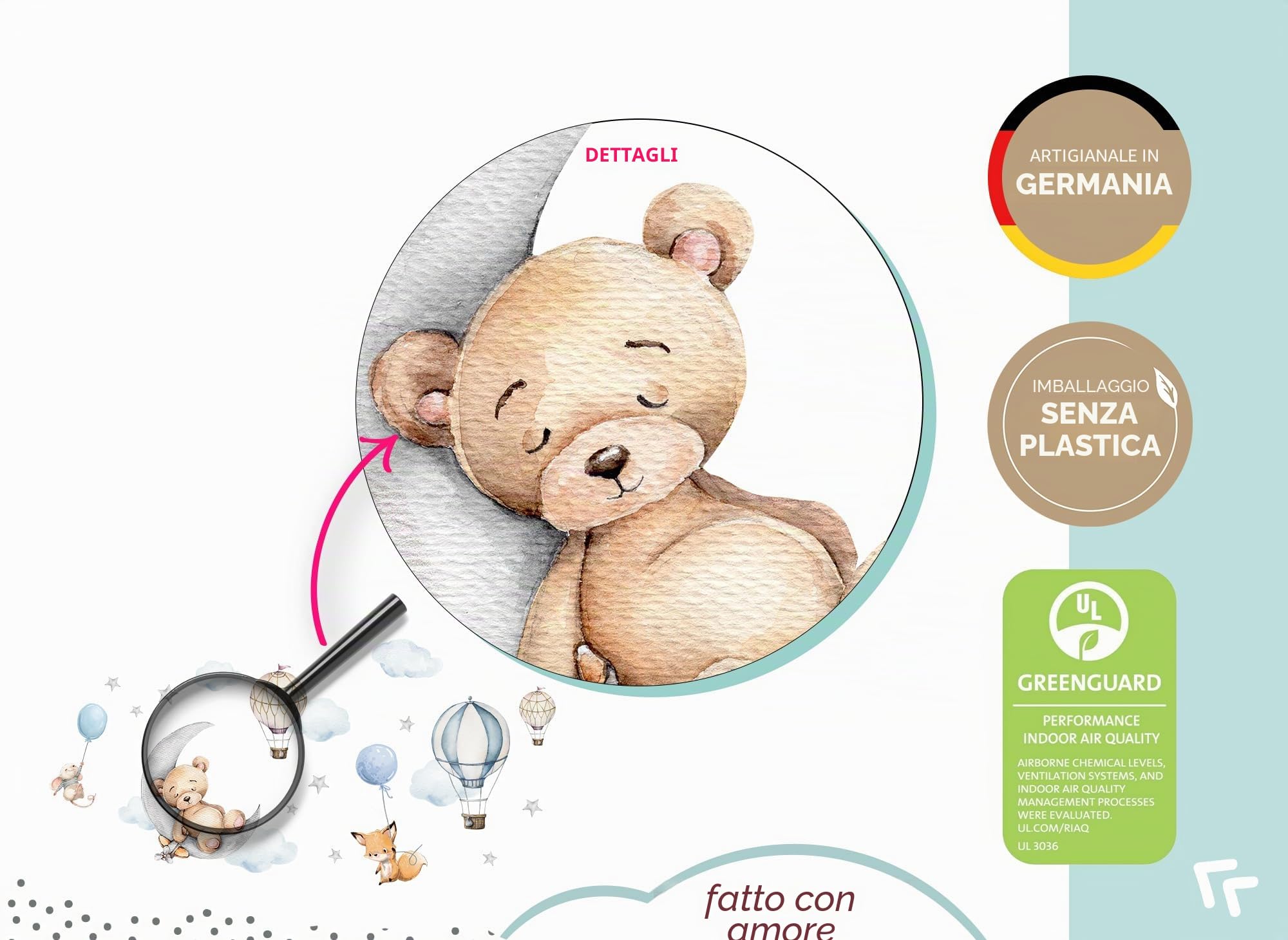 Little Deco Graz DL850-5 - Adesivo da parete per cameretta dei bambini, motivo orso sulla luna