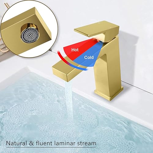 Miniatura 6 de Grifo de baño de latón macizo, grifo de baño dorado de 1 agujero, certificado CEC y cUPC sin plomo, grifo dorado de tocador de un solo orificio con