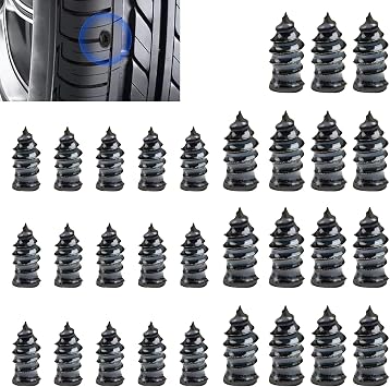 Shakas 30 PCS Car Quick Vacuum Tire Repair Nail, 0.2" x 0.47" + 0.26" x 0.59" High Hardness Wear-Resistant Tightly Sealed Tire Rubber Nail, Replacement Parts, Suitable for Most Cars Black