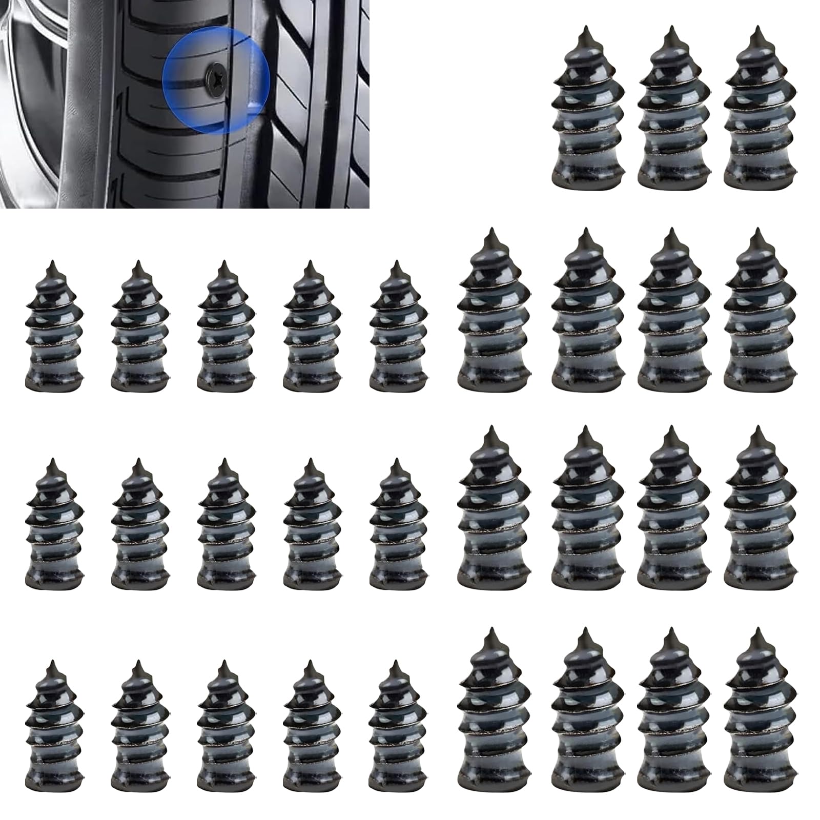 Shakas 30 PCS Car Quick Vacuum Tire Repair Nail, 0.2" x 0.47" + 0.26" x 0.59" High Hardness Wear-Resistant Tightly Sealed Tire Rubber Nail, Replacement Parts, Suitable for Most Cars (Black)