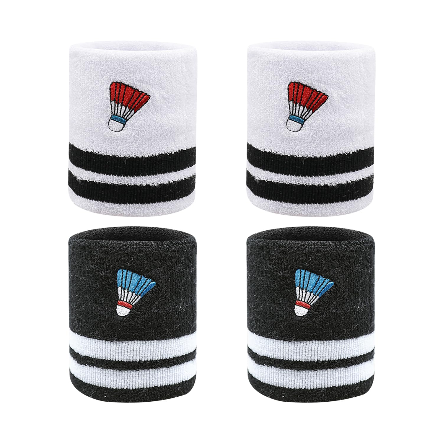 EOWVISN 2 Pairs Of Black And White Badminton Wristbands, Sweat-Absorbent Sports Wrist Protection, Badminton Equipment Accessories, Elastic Breathable Fabric.