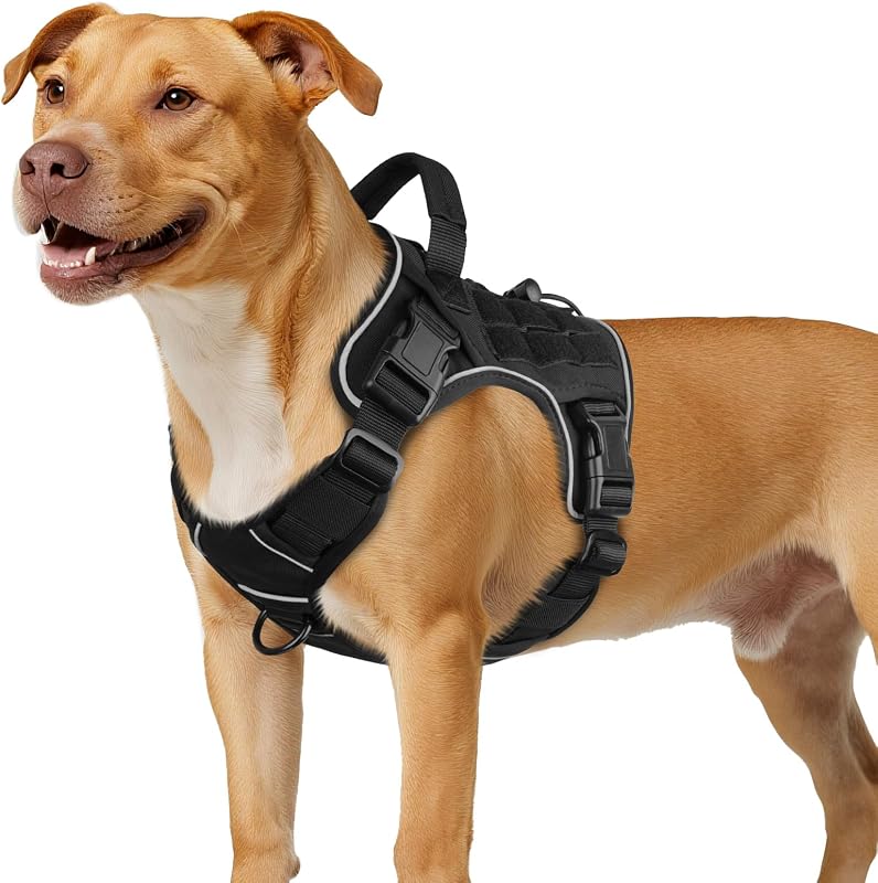 Peitoral Tático para Cães Médios WINGOIN com Faixa Refletiva e 2 Argolas D, Preto