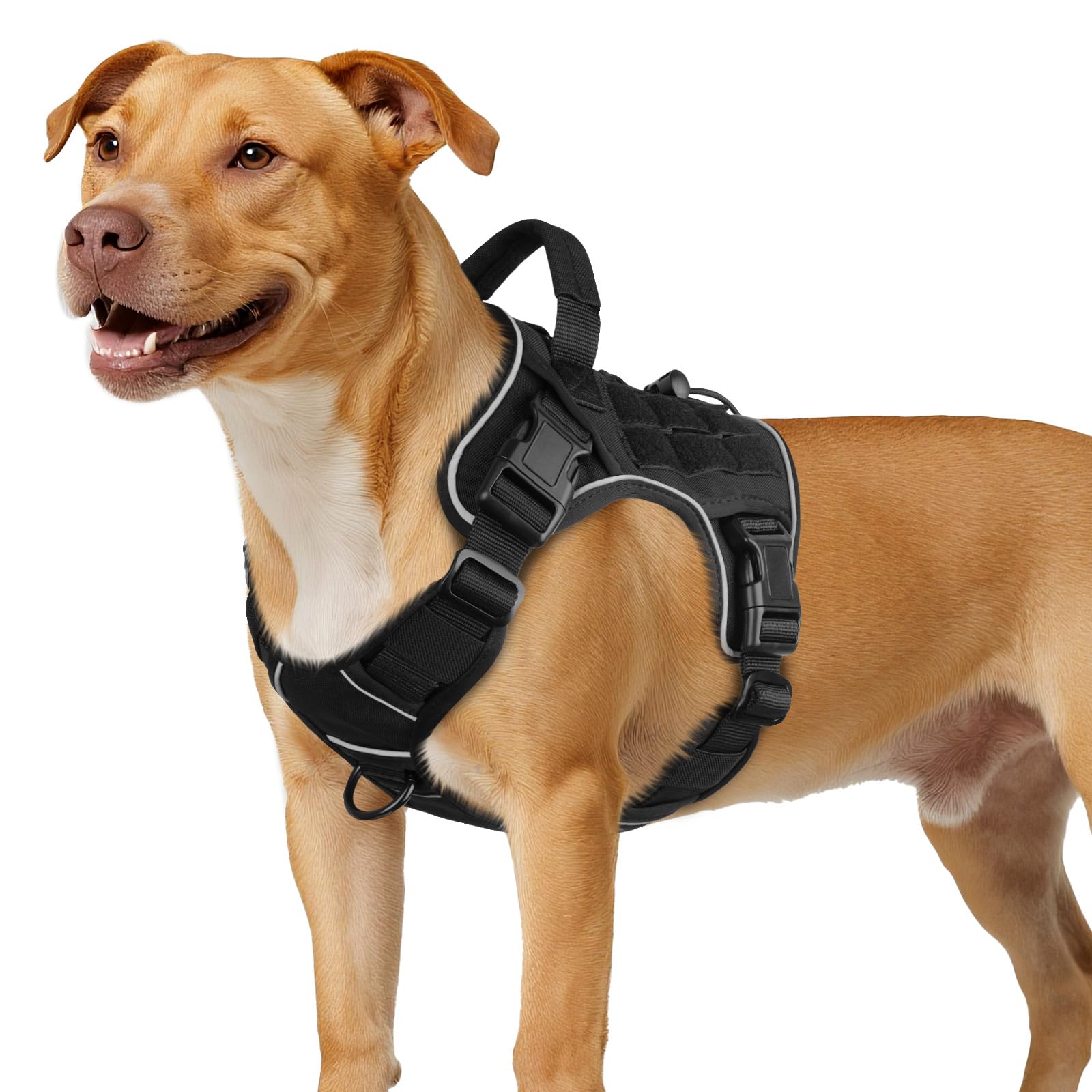 WINGOIN Black Tactical Dog Harness for Medium Dogs, Heavy Duty No Pull Dog Harness with Handle, Adjustable Reflective Military K9 Pet Vest for Pitbull, Female, Male, Walking, Training, Hunting (M)