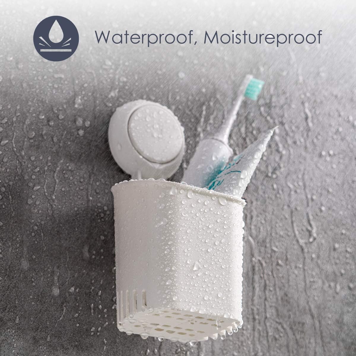 Bathroom & Kitchen Suction Cup Storage Basket Set Pack of 2 Wall Mounted Organizer for Toothbrush, Toothpaste, Soap, Shower Caddy Drill-Free with Vacuum Suction Cup for Kitchen & Bathroom